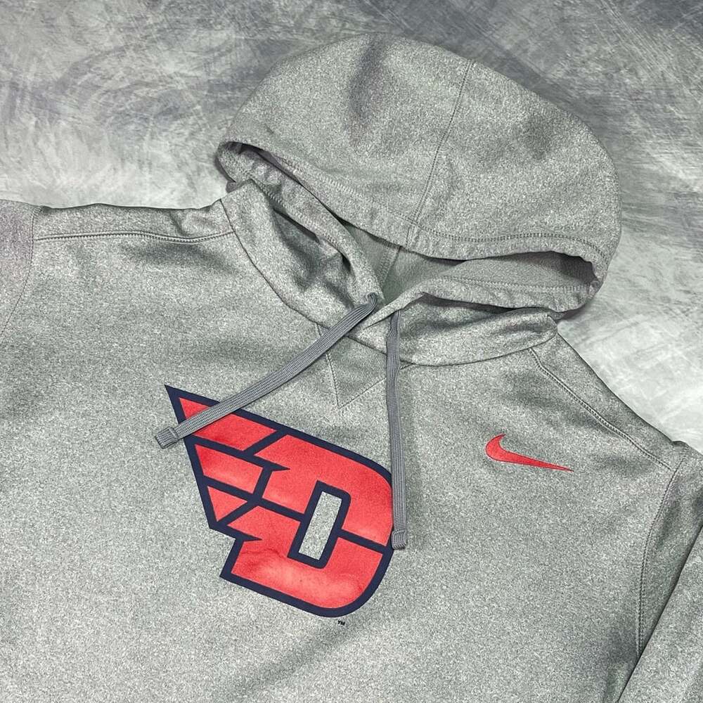 Nike Dayton Flyers Dri Fit Hoodie Size L Gray Red Pullover Sweatshirt